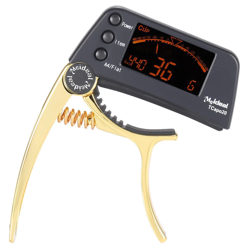 TCapo20 Multifunctional Aluminum Alloy 2-in-1 Guitar Capo Tuner with LCD Screen for Normal Acoustic Folk Electric Guitar Chromat