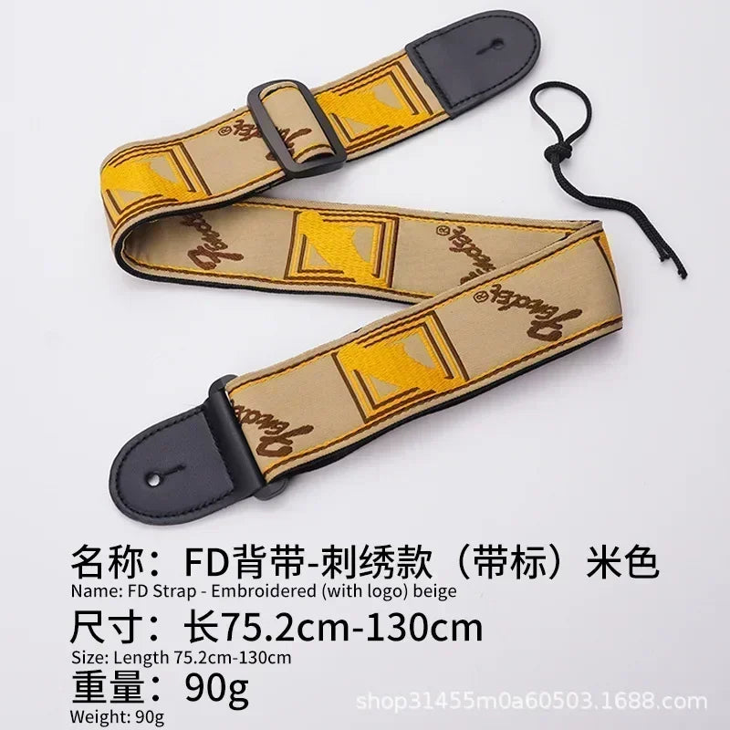 1pc Embroidery Guitar Strap Leather Acoustic Electric Guitar Widening Straps Folk Classical Wooden Guitars Shoulder Belt