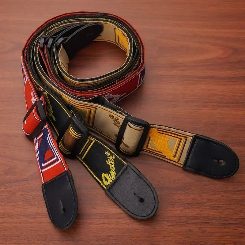 1pc Embroidery Guitar Strap Leather Acoustic Electric Guitar Widening Straps Folk Classical Wooden Guitars Shoulder Belt