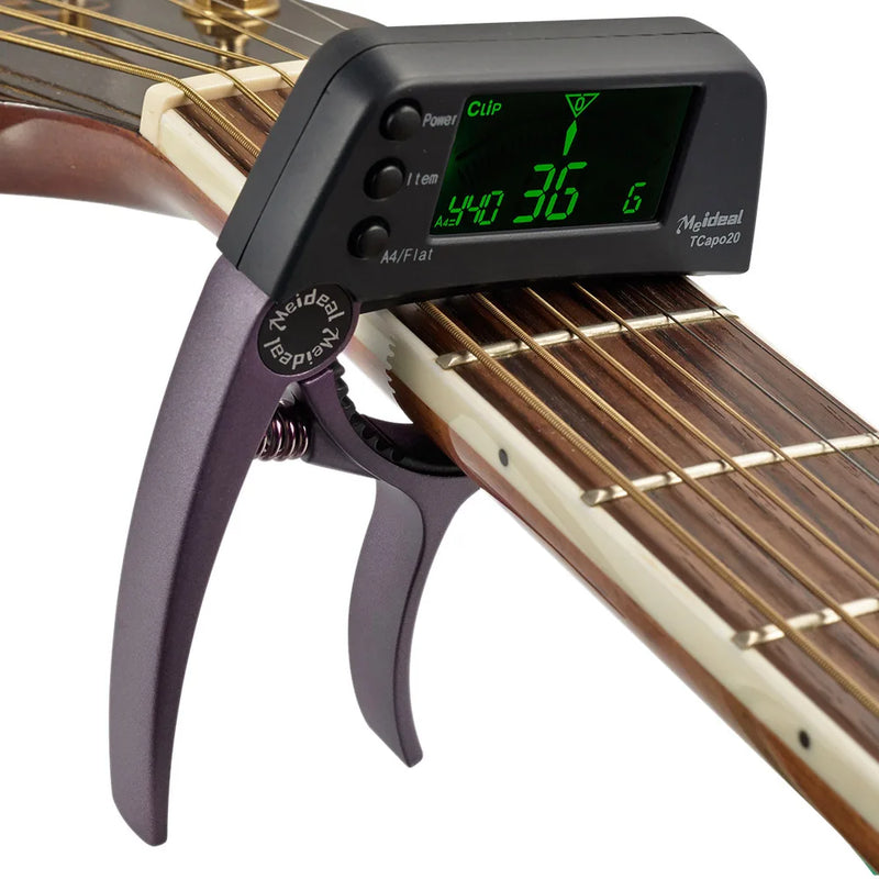 TCapo20 Multifunctional Aluminum Alloy 2-in-1 Guitar Capo Tuner with LCD Screen for Normal Acoustic Folk Electric Guitar Chromat